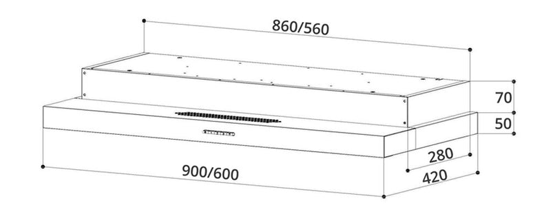 Tecno UNO UA 9119 BK Matte Black Slim Line Cooker Hood 90cm