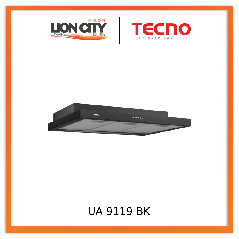 Tecno UNO UA 9119 BK Matte Black Slim Line Cooker Hood 90cm