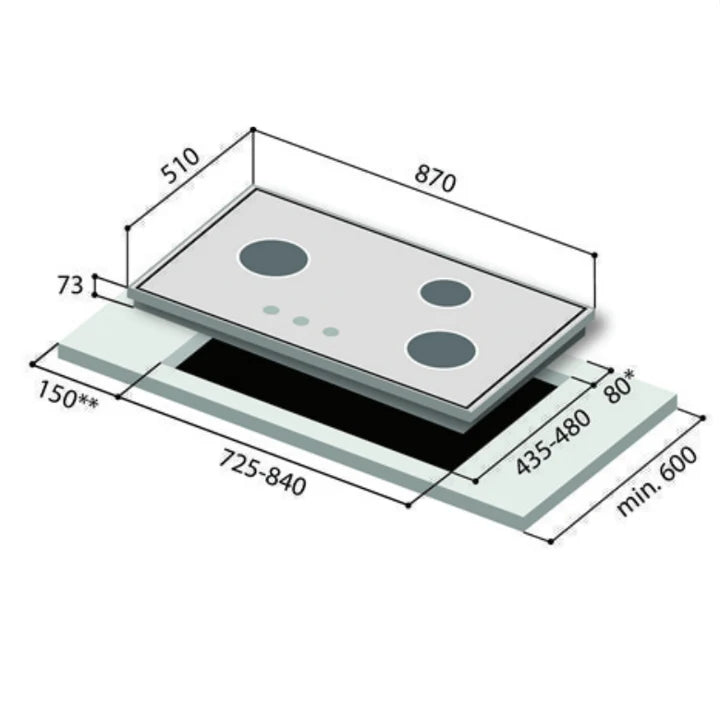 Rinnai RB-3SI 3 Inner Burner Built-In Hob Stainless Steel Top Plate RB3SI