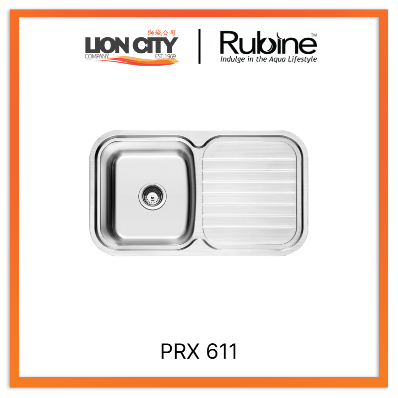 Rubine 1 Bowl + Drainer Inset Stainless Steel Kitchen Sink PRX 611