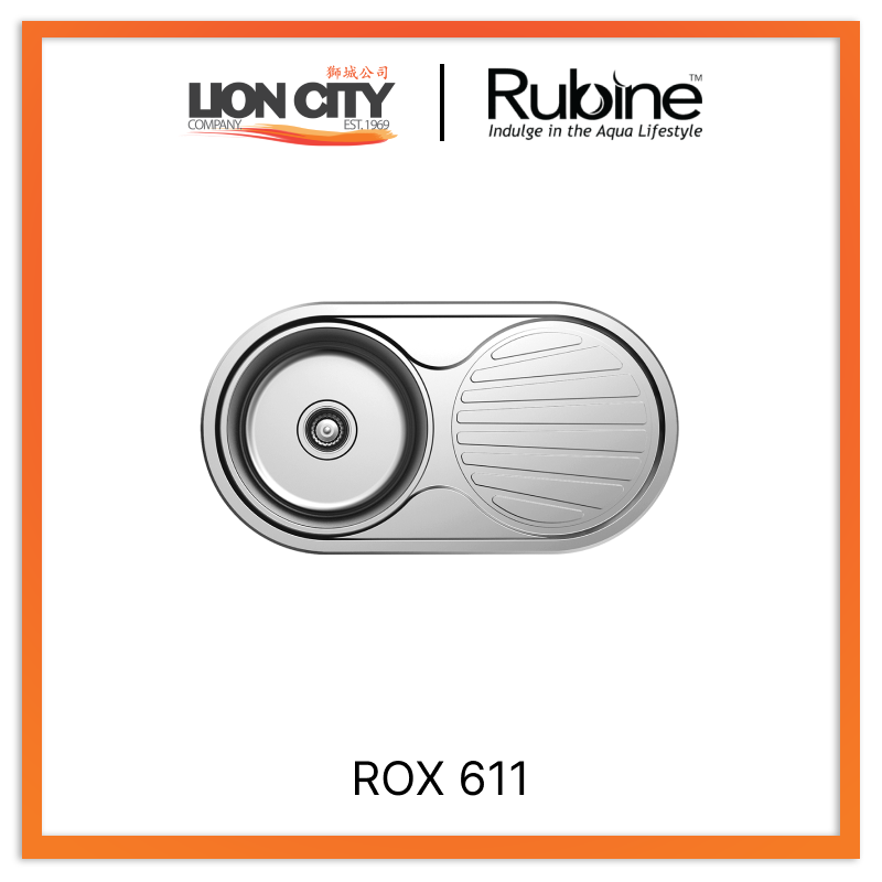 Rubine 1 Bowl + Drainer Inset Stainless Steel Kitchen Sink ROX 611