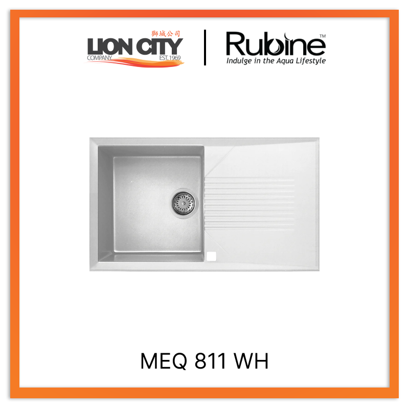 Rubine 1 Bowl + Drainer Inset Granite Kitchen Sink MEQ 811 WH