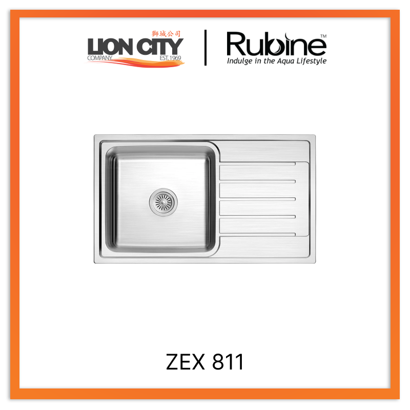 Rubine 1 Bowl + Drainer Inset Stainless Steel Kitchen Sink ZEX 811