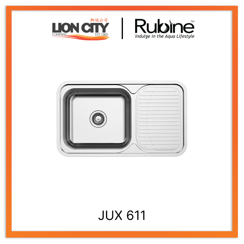 Rubine 1 Bowl + Drainer Inset Stainless Steel Kitchen Sink JUX 611