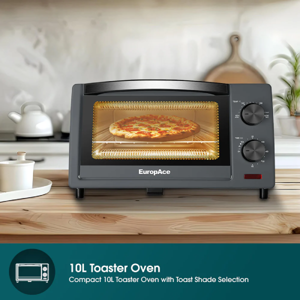 EuropAce ETO2103DGY 10L Compact Toaster Oven with Toast Shade Selection