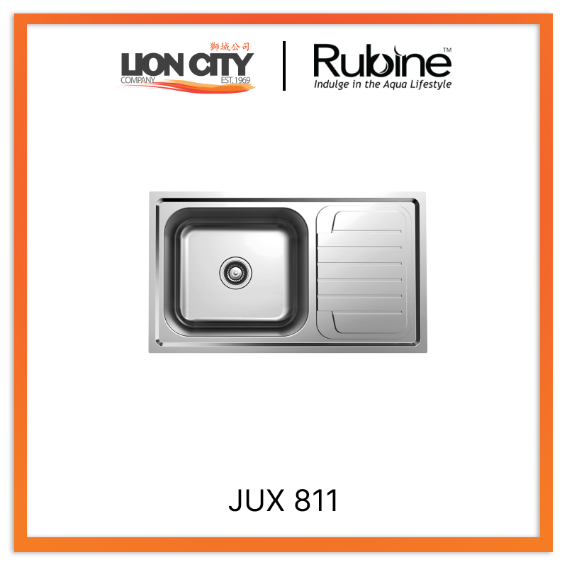 Rubine 1 Bowl + Drainer Inset Stainless Steel Kitchen Sink JUX 811