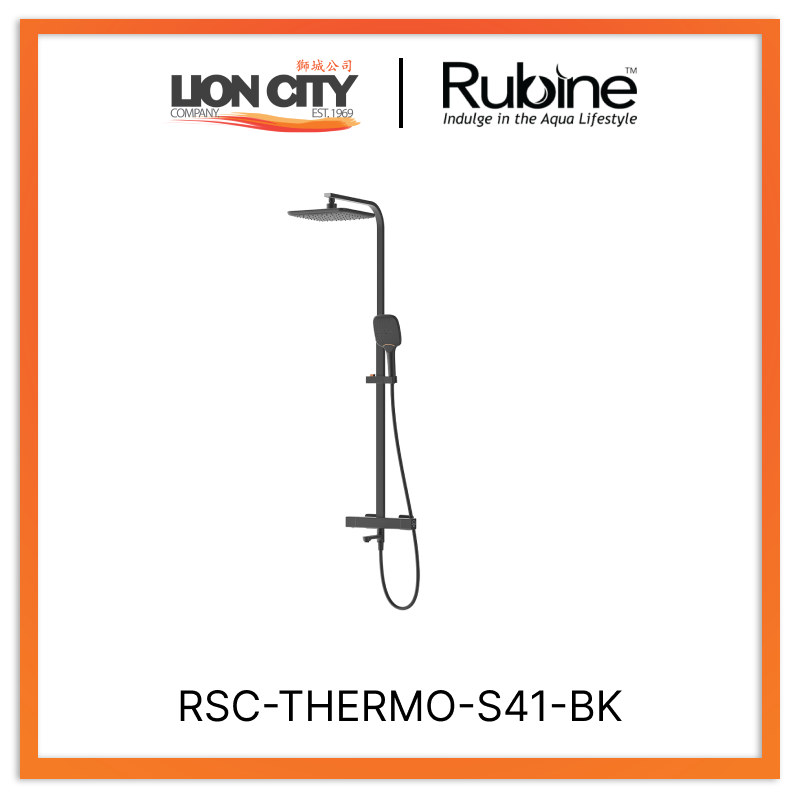 Rubine RSC-THERMO-S41-BK Thermo Square Rainshower Column With Mixer Shelf (Matte Black)