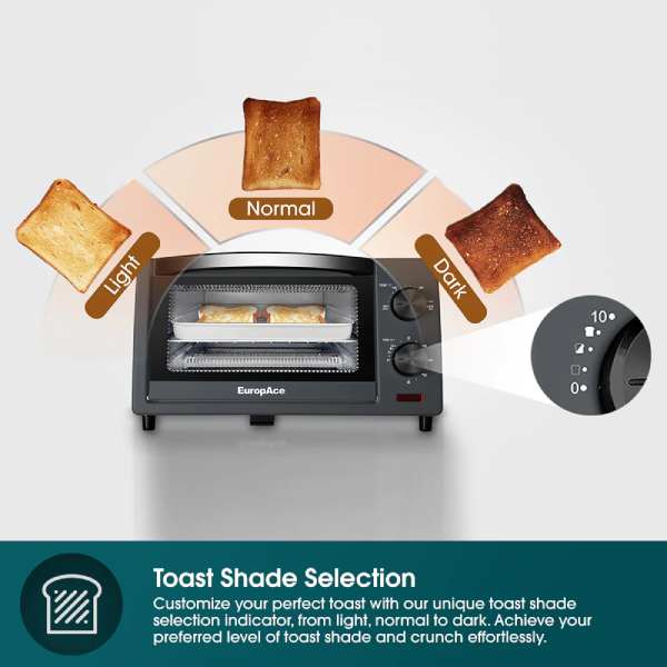 EuropAce ETO2103DGY 10L Compact Toaster Oven with Toast Shade Selection