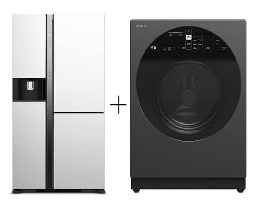 Hitachi R-MX700PMS0-MGW Side-by-side Refrigerator (569L) + Hitachi BD-D120XGV Front Load Washer Dryer 12/8KG