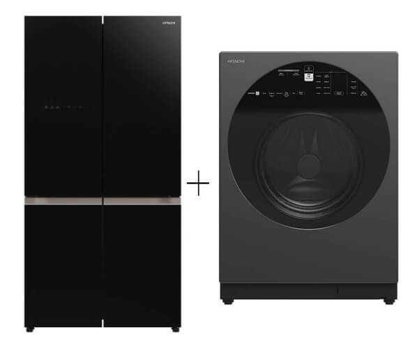 Hitachi R-WB700VMS2-GBK 645L French Bottom Freezer Deluxe 4-Door Refrigerator + Hitachi BD-120XGV Front Load Washer AI Wash, Auto Dosing System, Inverter 12 kg, 1,600 RPM