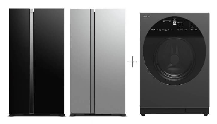 Hitachi R-SX700PMS0-GBK/GS 573L Side by Side Fridge + Hitachi BD-120XGV Front Load Washer AI Wash, Auto Dosing System, Inverter 12 kg, 1,600 RPM