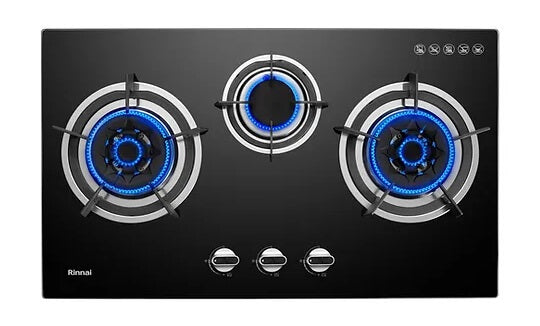 Rinnai RB-783G 3 Burner Built-In Hob Tempered Glass (Black) Top Plate