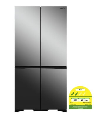 Hitachi R-WB640V0MSX 541L 4 Door Fridge (Bottom Freezer) + Hitachi BD-D120XGV Front Load Washer Dryer 12/8KG