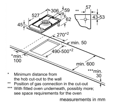 Bosch PRA3A6B70K Series 8 Domino gas hob 30 cm Ceramic, Black+Bosch PRB3A6B70K Series 8 Domino gas hob 30 cm Ceramic, Black