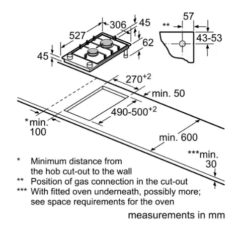 Bosch PRA3A6B70K Series 8 Domino gas hob 30 cm Ceramic, Black+Bosch PRB3A6B70K Series 8 Domino gas hob 30 cm Ceramic, Black