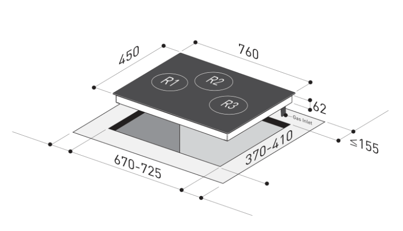 Mayer MMGH793HE 76cm 3 Burner Gas Hob