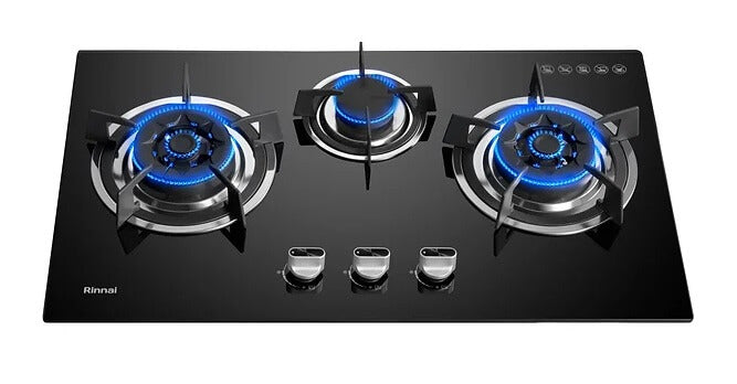 Rinnai RB-783G 3 Burner Built-In Hob Tempered Glass (Black) Top Plate