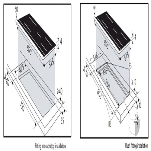 Brandt BPI384BH 80CM 4-Zone Induction Hob With Integrated Hood