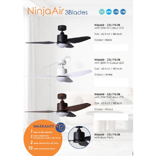 Crestar Ninjaair 3 Blades 42 / 48 Inch Dc Ceiling Fan With Remote Control
