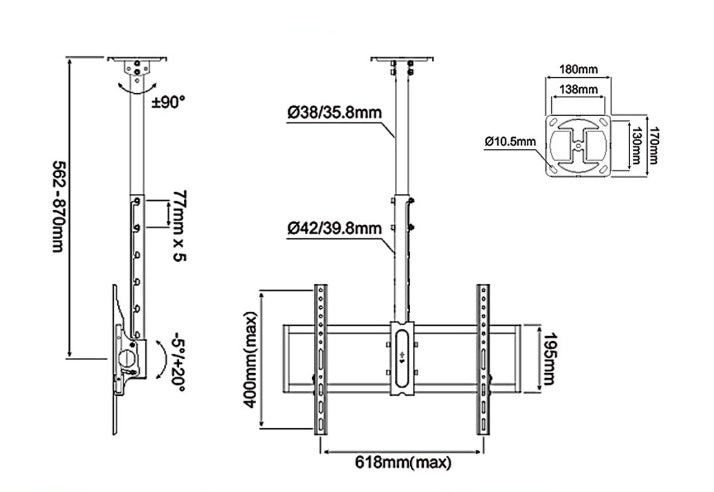 Kaloc KLC-T1 32"-80" Led Lcd Flat penal Ceiling Bracket