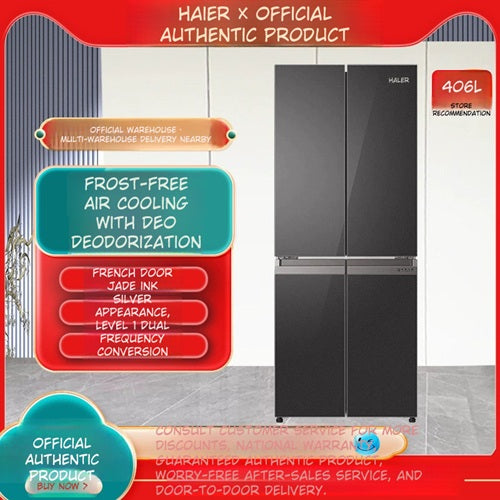 Haier BCD-406WLHTDEDSLU1 406L Cross Four-Door Inverter Refrigerator with Air-Cooled Crystal Glass Finish