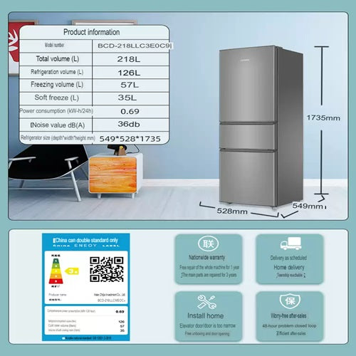 Haier BCD-218LLC3EZS9 3 Doors Refrigerator 218L Silver 1Yr Warranty Commercial Use