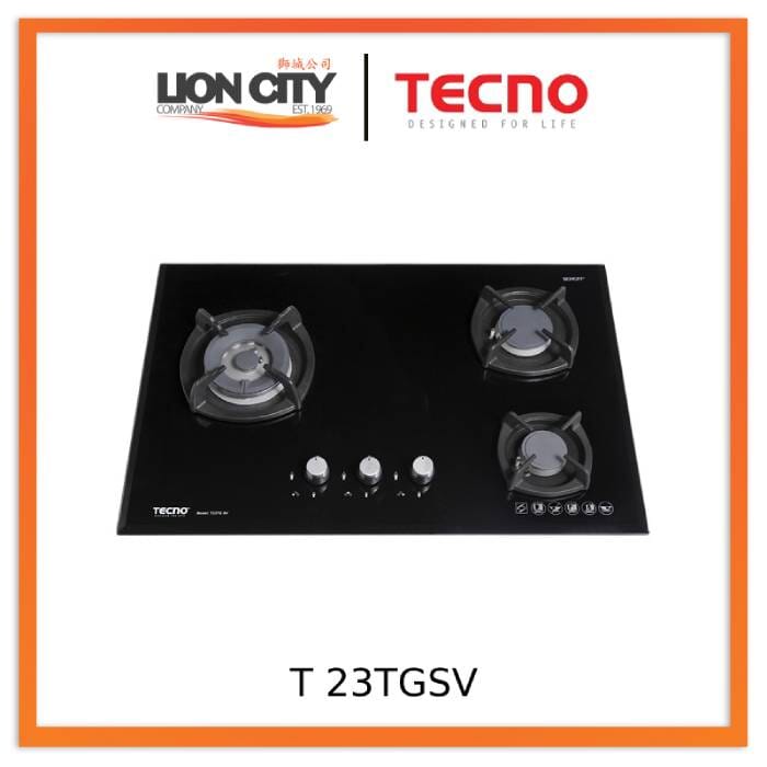 Tecno Uno T 23 TGSV Toughened Glass Hob (SCHOTT) 75cm, V.V.S, INFERNO* (Big Burner) 3 Burners (1x Big, 1x Medium, 1x Small)
