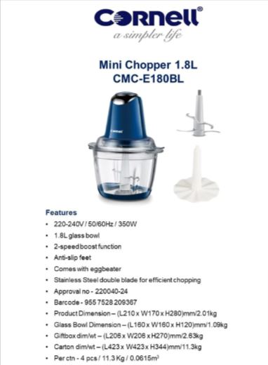 Cornell 1.8L Mini Chopper CMCE180BL