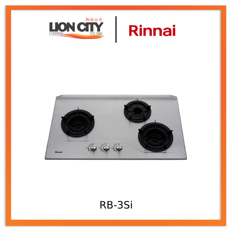 Rinnai RB-3SI 3 Inner Burner Built-In Hob Stainless Steel Top Plate RB3SI