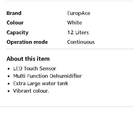 Europace EDH3121S 12L Dehumidifier w/ Air Purifier ( 3in1 )