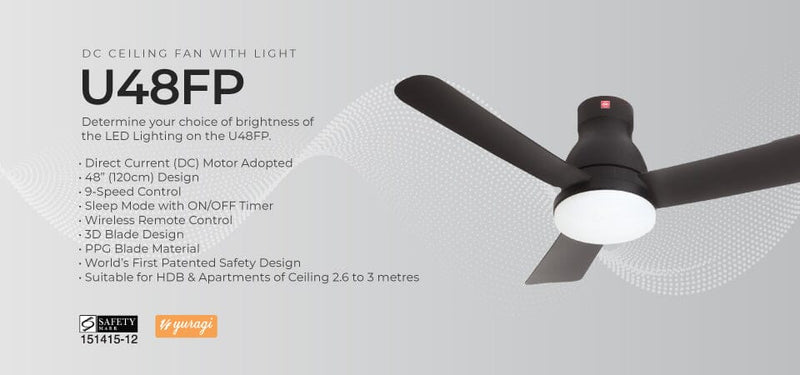 KDK U48FP Black/White 120cm Ceiling Fan with Remote Control