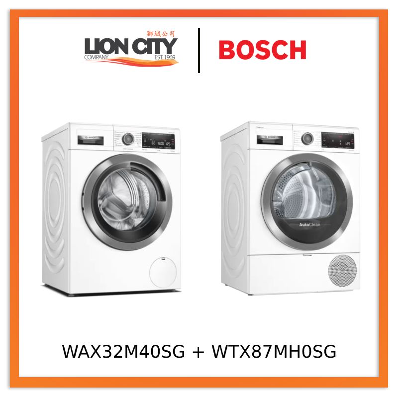 BOSCH WAX32M40SG Front Load Washing Machine 10 kg 1600 rpm + WTX87MH0SG Heat pump tumble dryer 9 kg