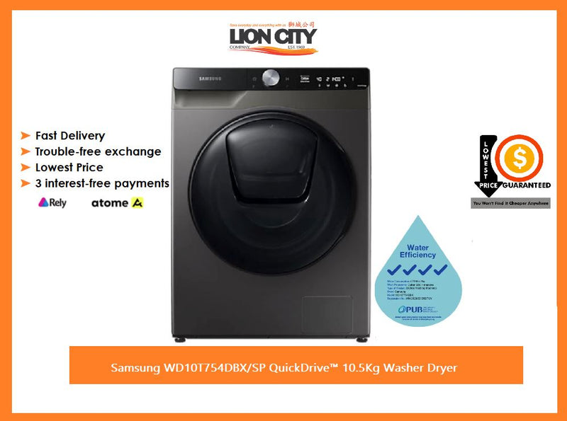 Samsung WD10T754DBX/SP QuickDrive™ 10.5Kg W asher Dryer - Lion City Company