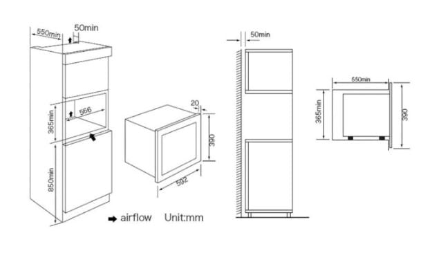 Tecno Uno TMW 58BI Built-in Microwave Oven with Grill Full Black 25L, 900W Microwave, 1200W Grill