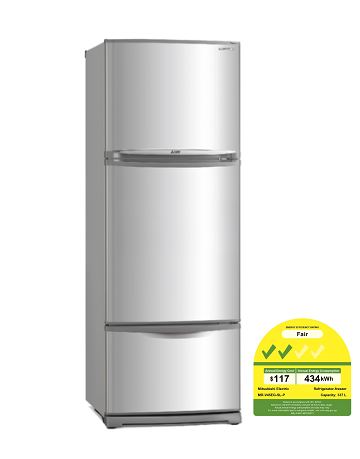 Mitsubishi MR-V45EG-ST-P 337l 3-Door Fridge Top Freezer (2 Ticks)