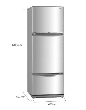 Mitsubishi MR-V45EG-ST-P 337l 3-Door Fridge Top Freezer (2 Ticks)