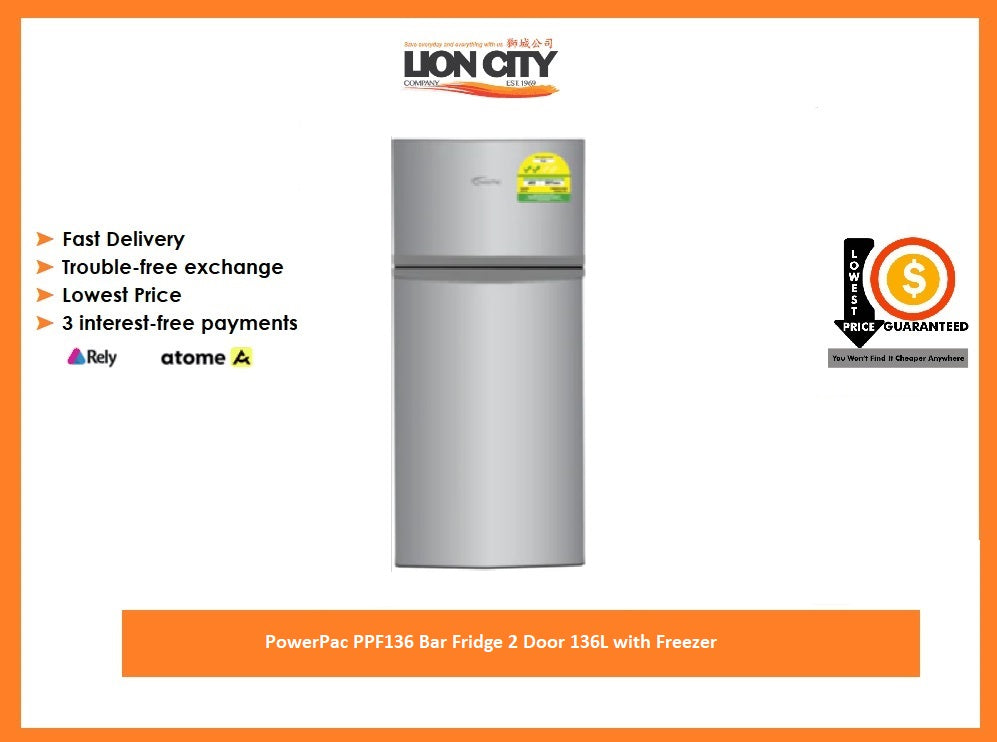 PowerPac PPF136 Bar Fridge 2 Door 136L with Freezer