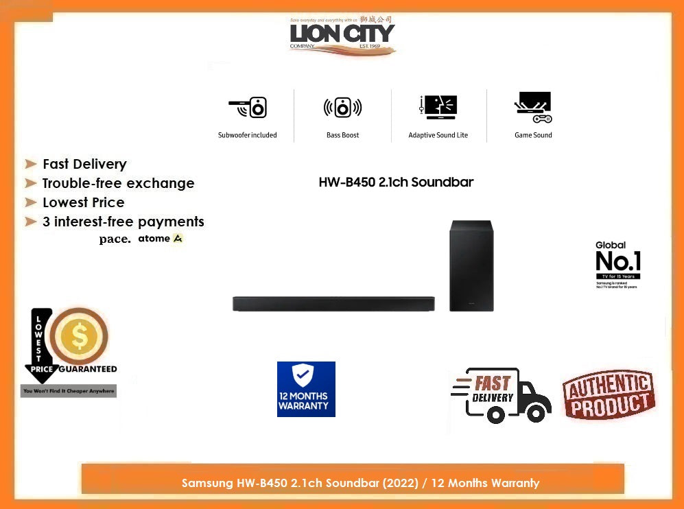 Samsung HW-B450 2.1ch Soundbar (2022) / 12 Months Warranty HWB450