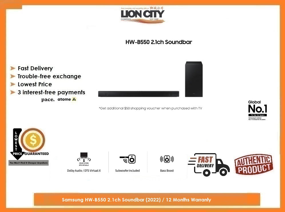 Samsung HW-B550 2.1ch Soundbar (2022) / 12 Months Warranty
