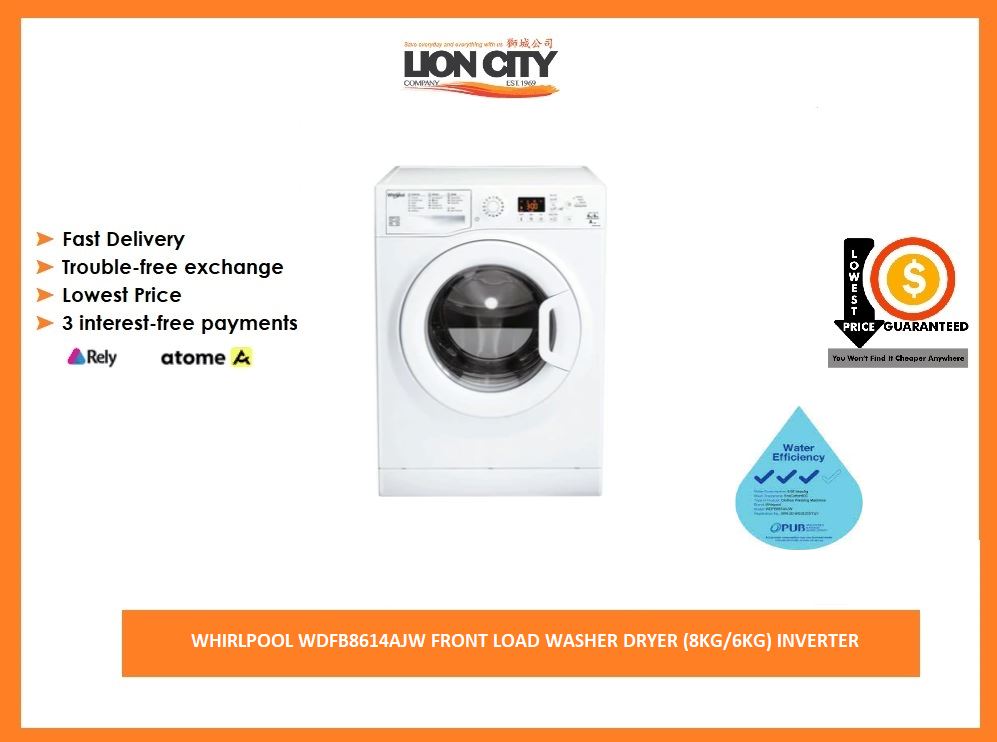 WHIRLPOOL WDFB8614AJW FRONT LOAD WASHER DRYER (8KG/6KG) INVERTER