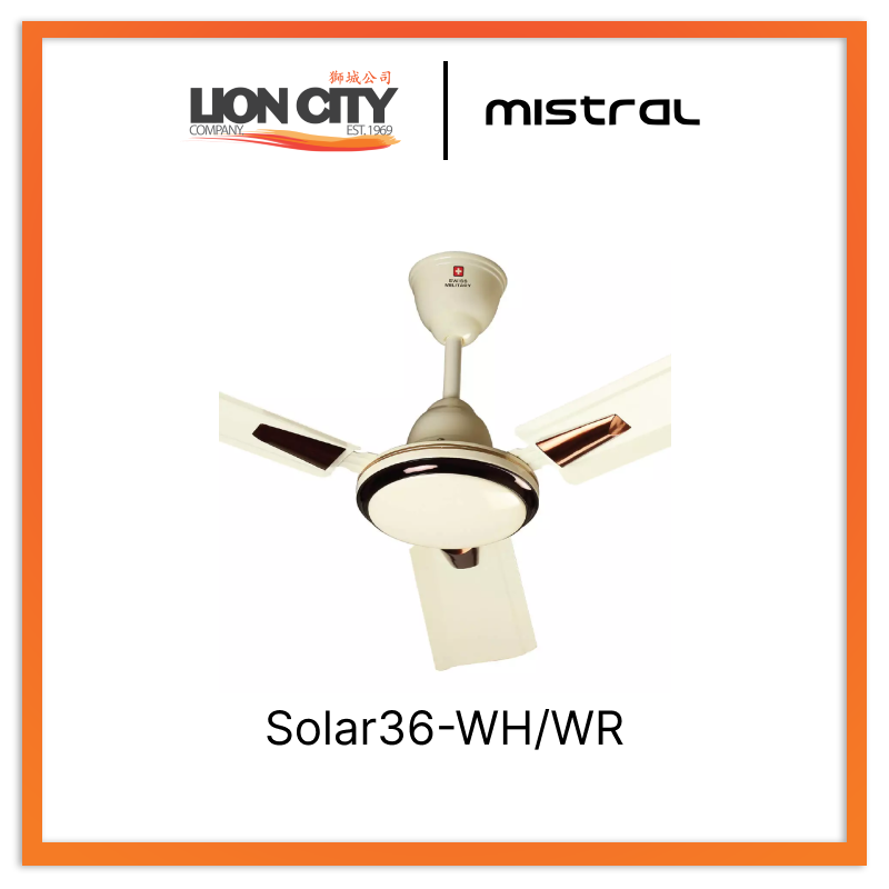 Mistral Solar36-WH/WR Ceiling Fan-36", Huggger, 24W LED White