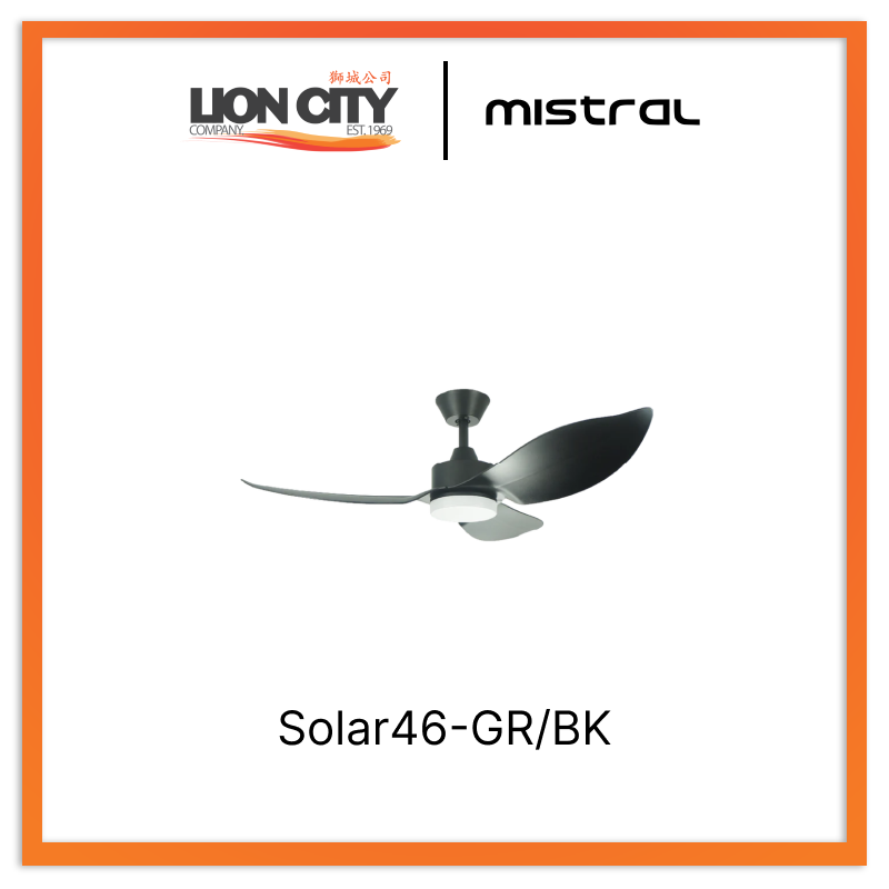 Mistral Solar46-GR/BK Ceiling Fan-46", Huggger, 24W LED Grey/Black