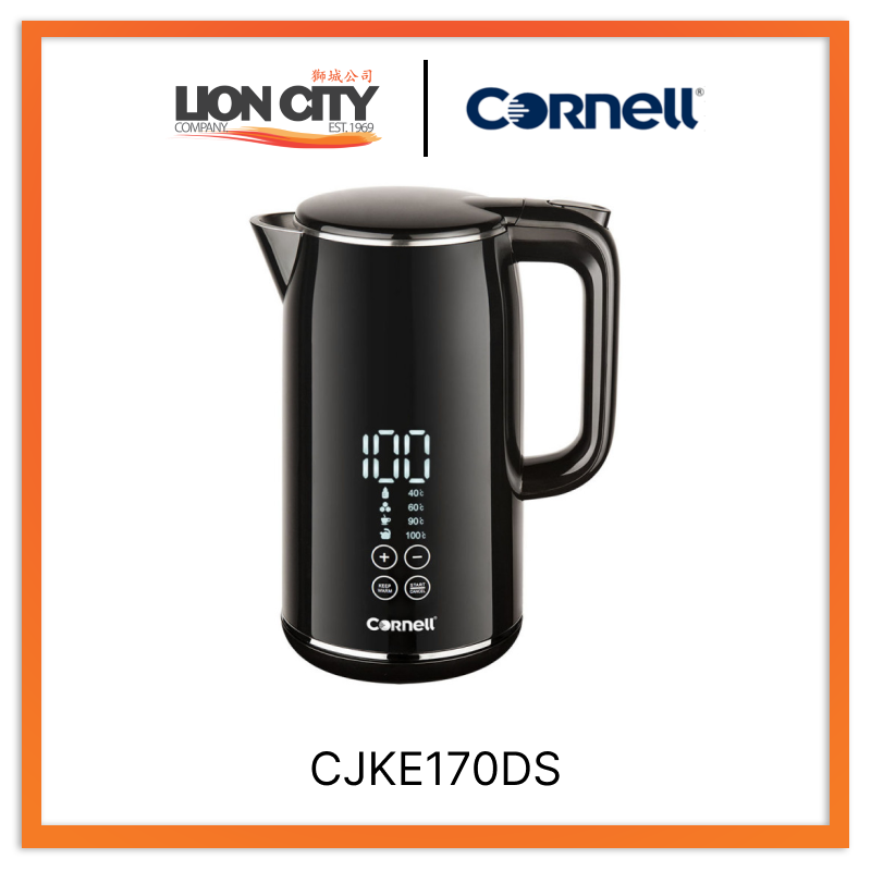 Cornell 1.7L Smart Digital Display Kettle, Cool Touch Body, Stainless Steel Interior CJKE170DS