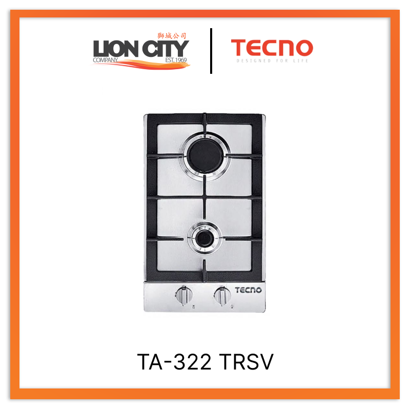 Tecno Uno TA-322 TRSV Domino Gas Hob Stainless Steel 30cm, 2 Burner (1x Big, 1x Small)