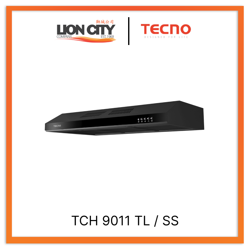 Tecno Uno TCH 9011 TL / BK Slim Line Hood Full Black 90cm, Twin Motor