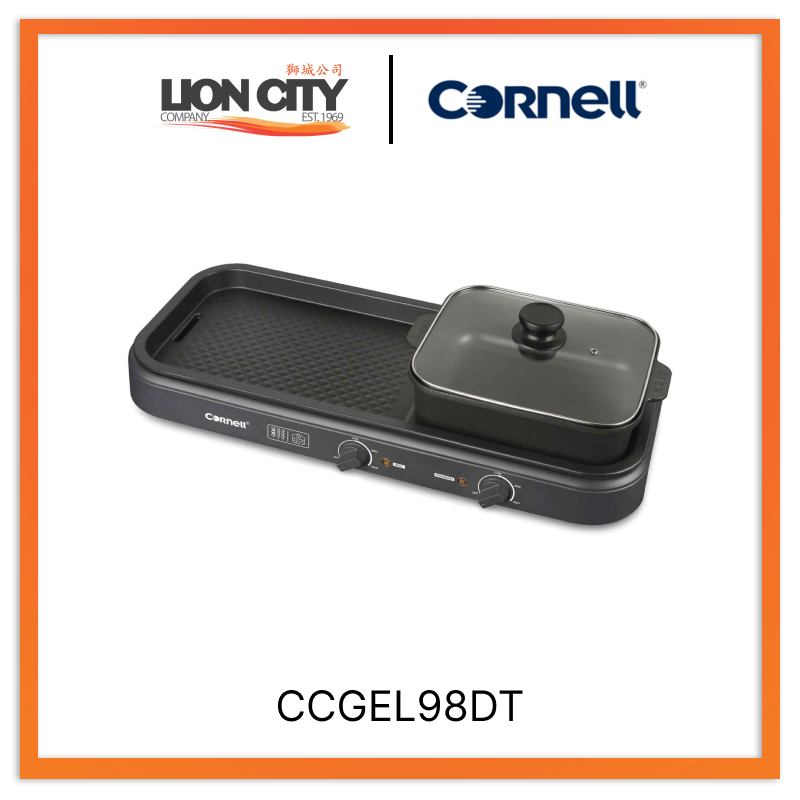 Cornell CCGEL98DT 2-in-1 Steamboat BBQ Non-Stick Grill Hotpot Set