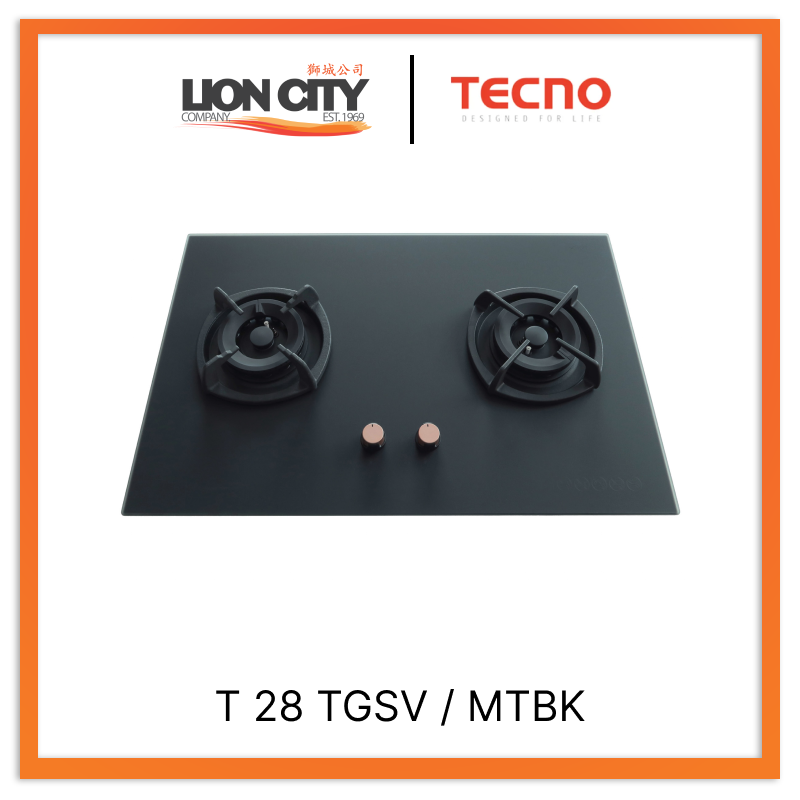 Tecno Uno T 28 TGSV MTBK/MTGY Toughened Glass Hob (SCHOTT) 75cm, V.V.S, INFERNO*  2 Burners (2x Big)