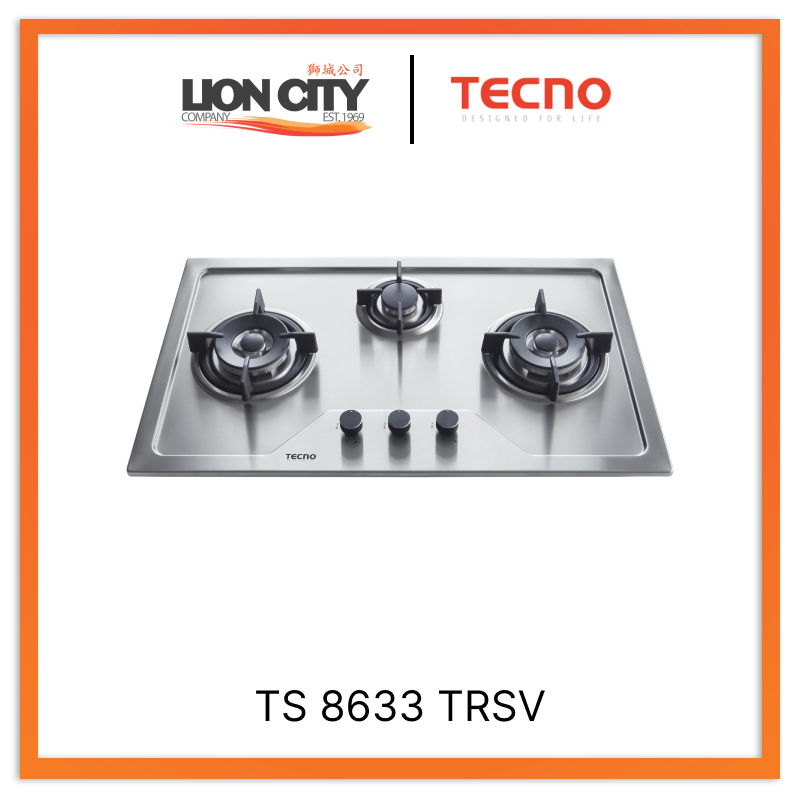 Tecno Uno TS 8633 TRSV Stainless Steel Hob Stainless Steel 86cm  3 Burner (2x Big, 1x Medium)