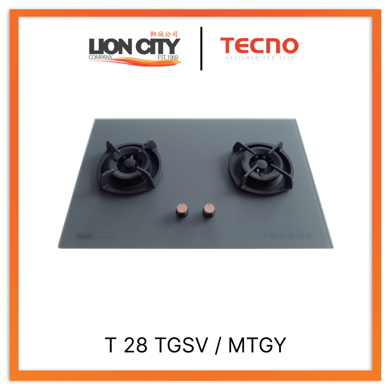 Tecno Uno T 28 TGSV MTBK/MTGY Toughened Glass Hob (SCHOTT) 75cm, V.V.S, INFERNO*  2 Burners (2x Big)
