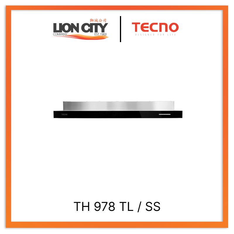 Tecno Uno TH 978 TL / SS Slim Line Hood S/S w/ Black Panel 90cm, Twin Motor